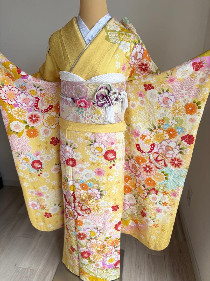 可愛い❣️振袖フルセット（７点セット）　正絹振袖　袋帯　成人式