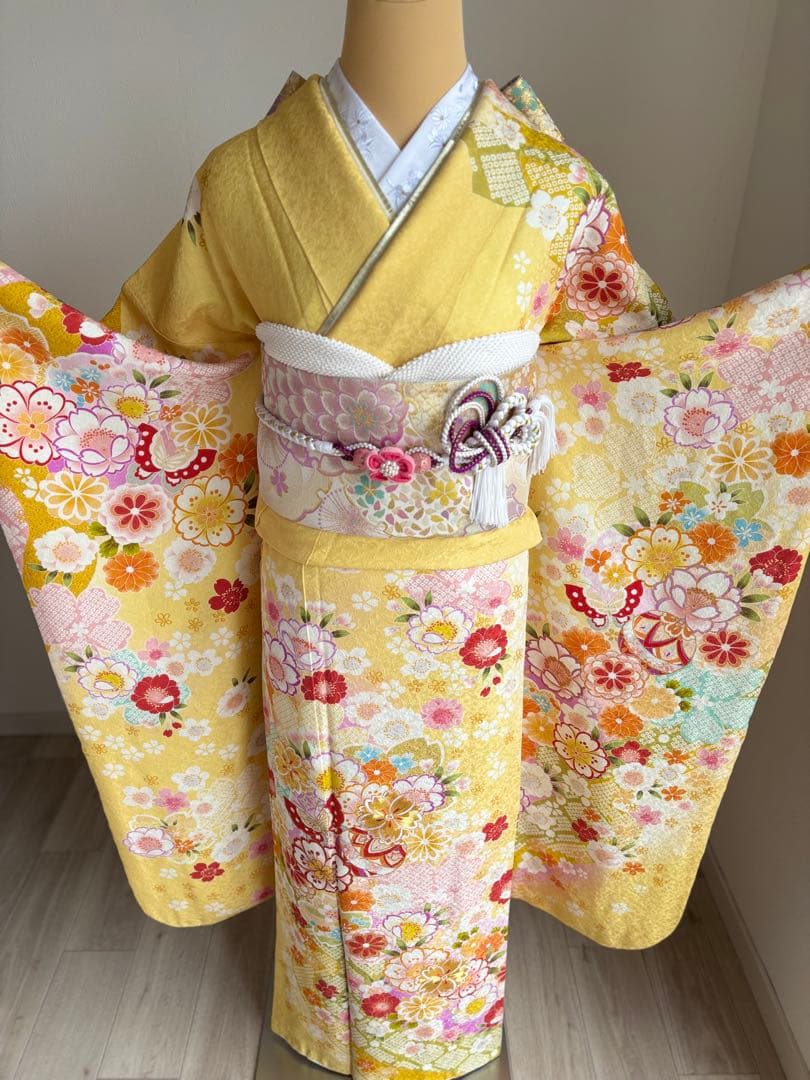 可愛い❣️振袖フルセット（７点セット）　正絹振袖　袋帯　成人式