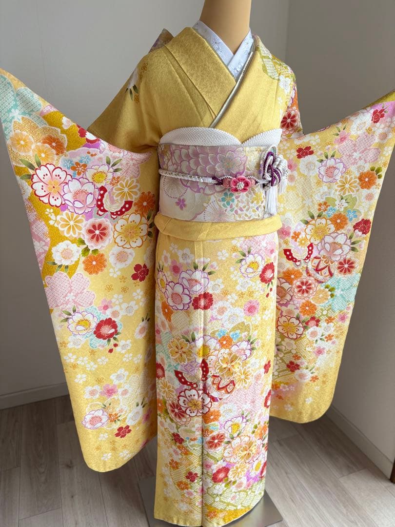 可愛い❣️振袖フルセット（７点セット）　正絹振袖　袋帯　成人式