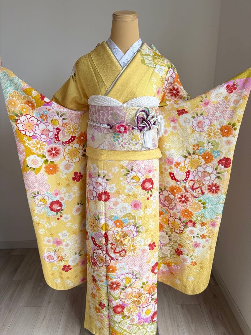 可愛い❣️振袖フルセット（７点セット）　正絹振袖　袋帯　成人式