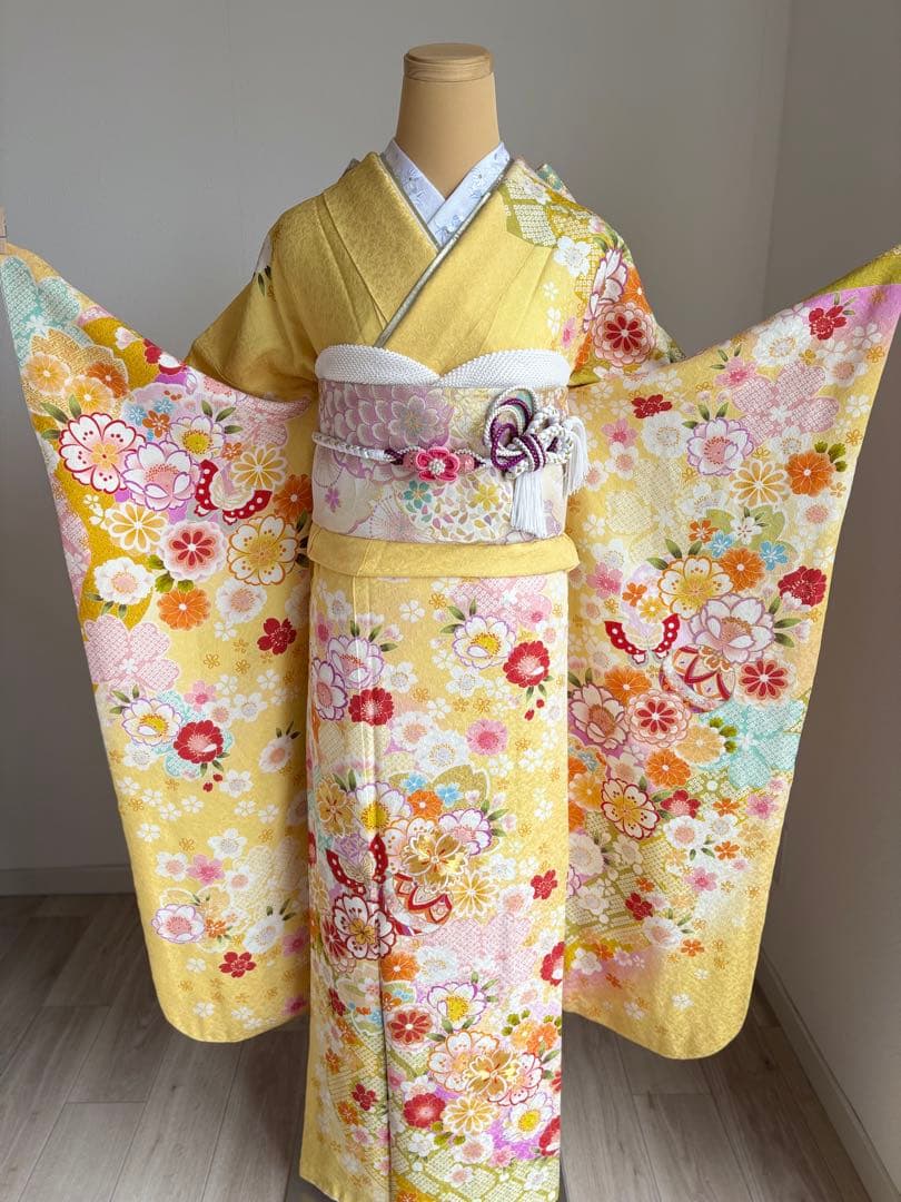 可愛い❣️振袖フルセット（７点セット）　正絹振袖　袋帯　成人式