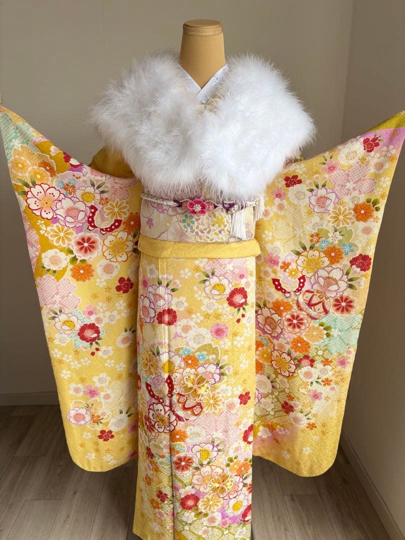 可愛い❣️振袖フルセット（７点セット）　正絹振袖　袋帯　成人式