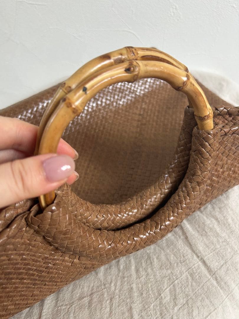 ヨーガンレール　本革　バンブーハンドル ブラウン バッグ