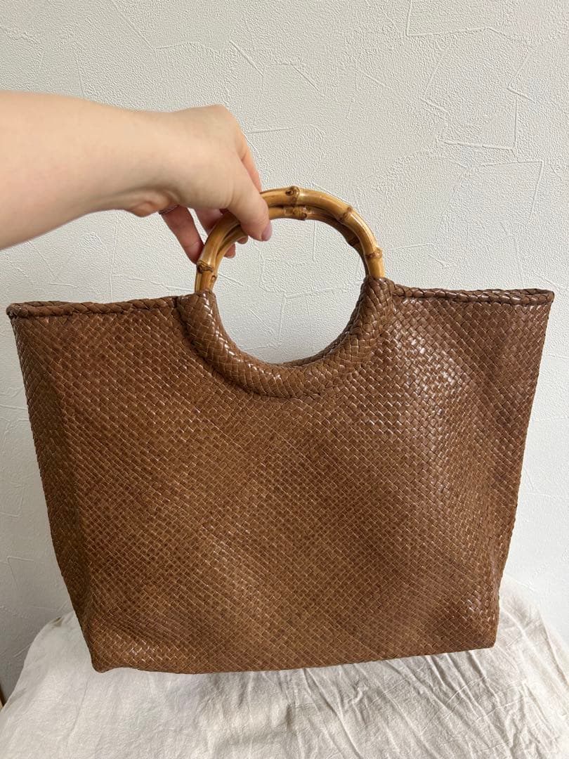 ヨーガンレール　本革　バンブーハンドル ブラウン バッグ