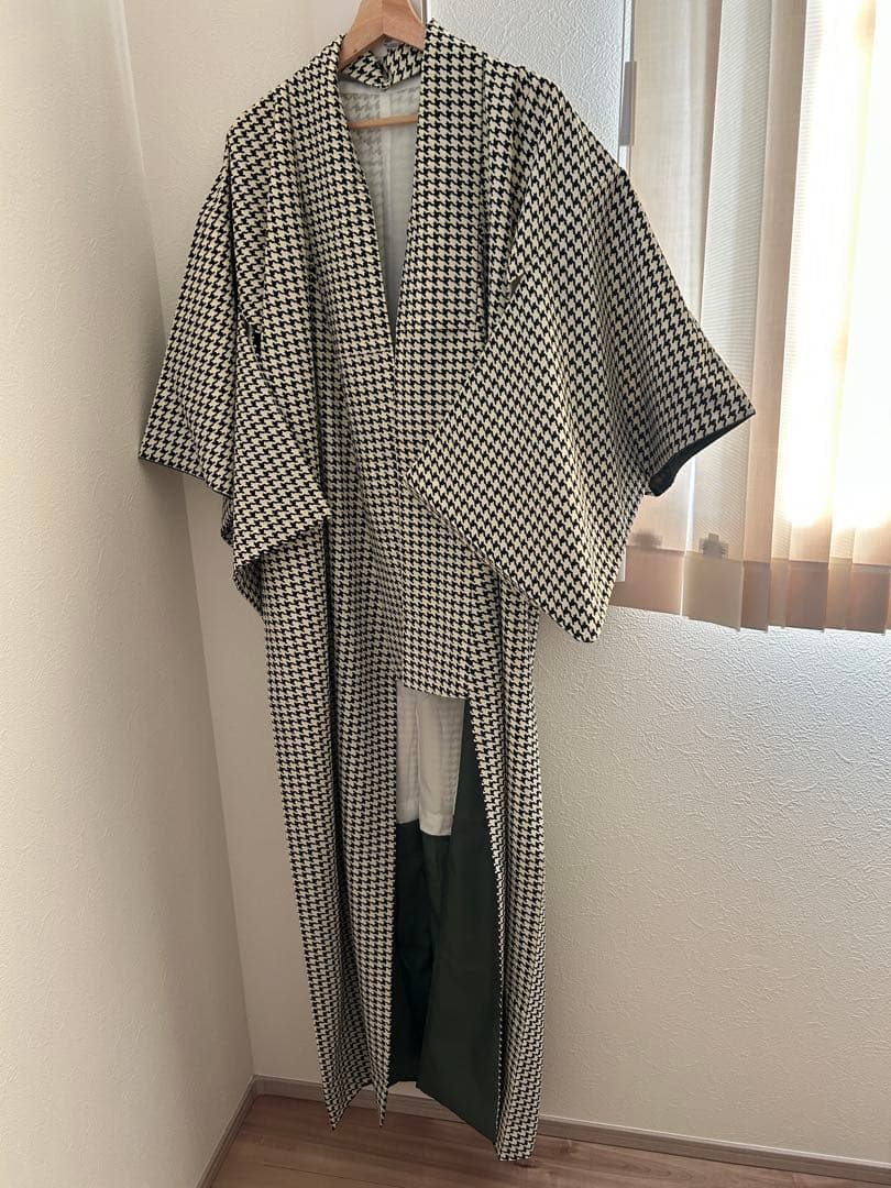 きものやまと ポリエステル着物 千鳥格子 Sサイズ 広衿 袷