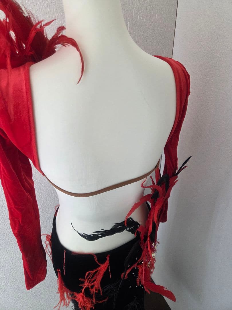 ラテンドレス 赤 黒 ツーウェイ 社交ダンス