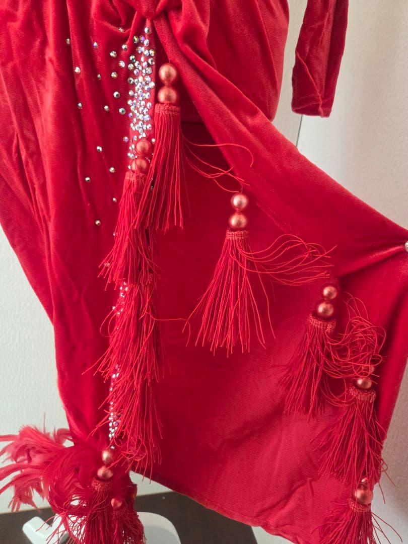 ラテンドレス 赤 黒 ツーウェイ 社交ダンス