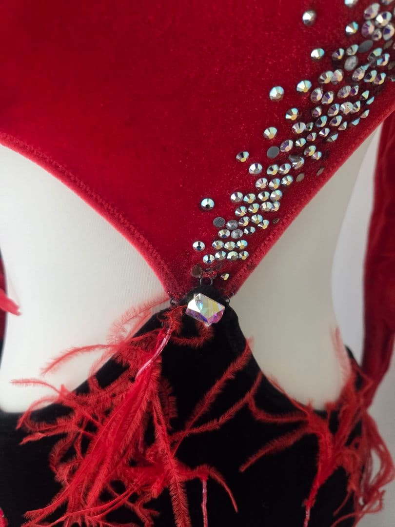 ラテンドレス 赤 黒 ツーウェイ 社交ダンス