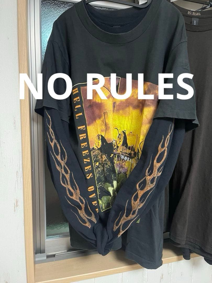 NO RULES オリジナル　インナー用ロンt 黒　ギルダンL 袖フレイム