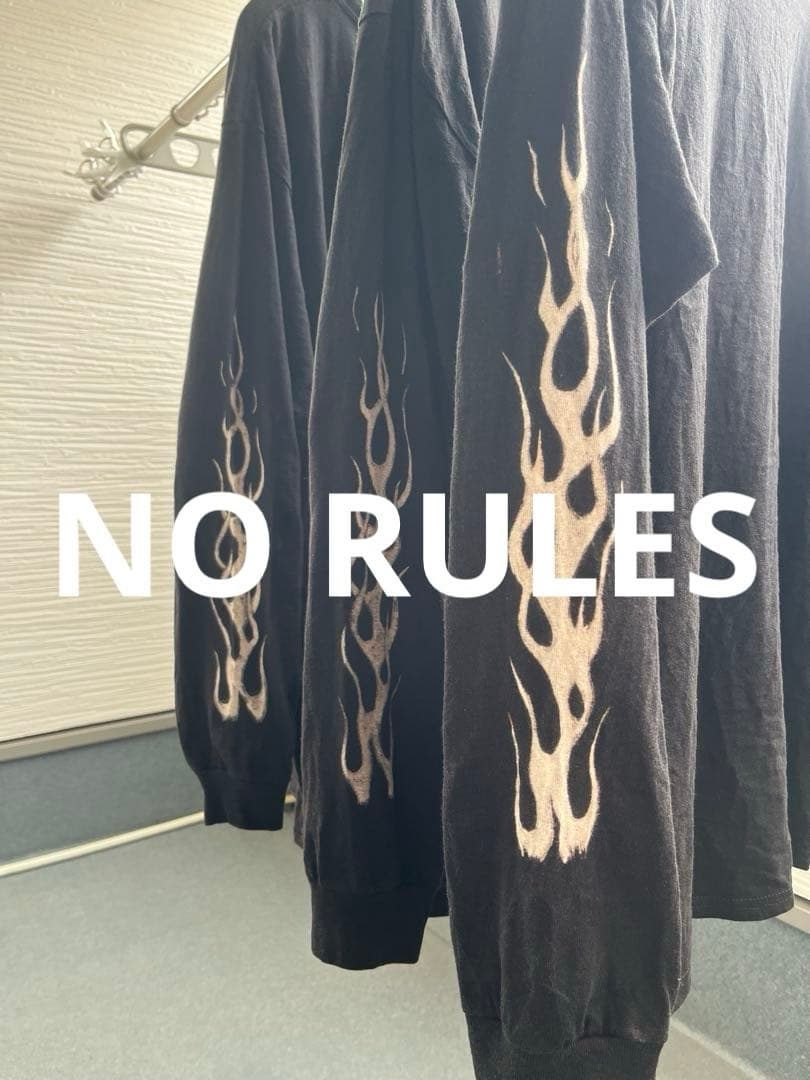 NO RULES オリジナル　インナー用ロンt 黒　ギルダンL 袖フレイム