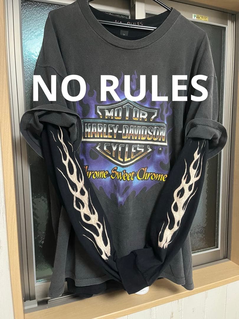 NO RULES オリジナル　インナー用ロンt 黒　ギルダンL 袖フレイム