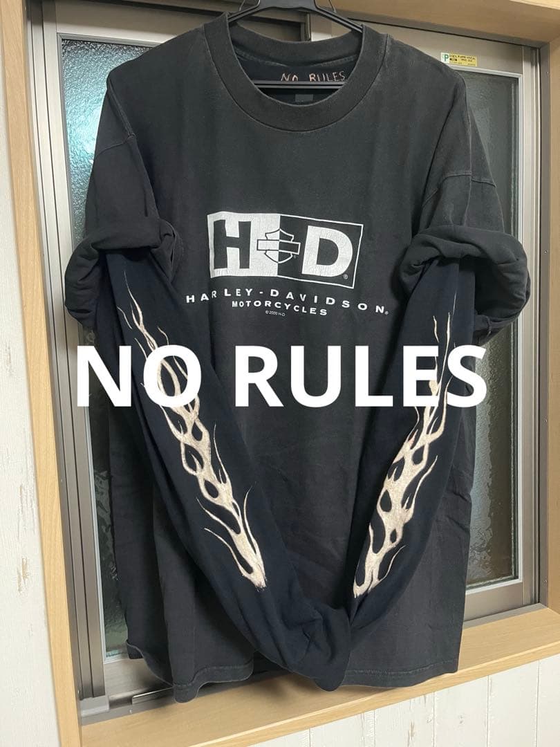 NO RULES オリジナル　インナー用ロンt 黒　ギルダンL 袖フレイム