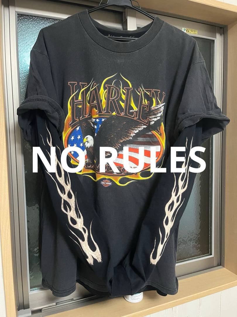 NO RULES オリジナル　インナー用ロンt 黒　ギルダンL 袖フレイム