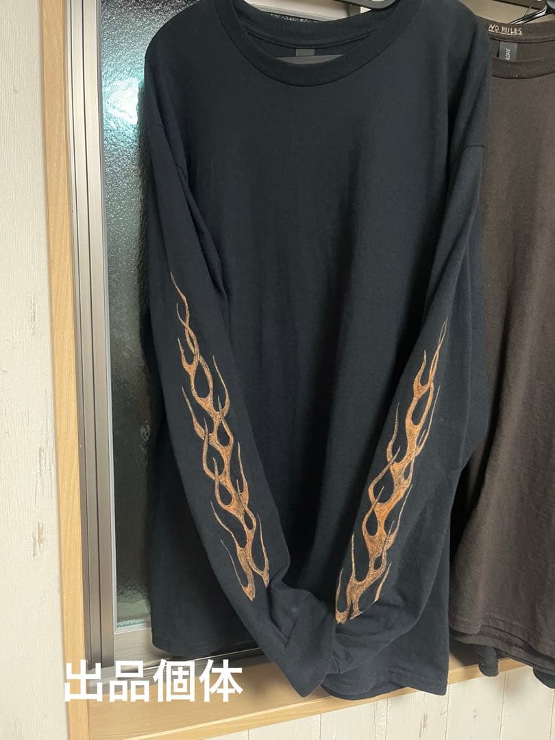NO RULES オリジナル　インナー用ロンt 黒　ギルダンL 袖フレイム