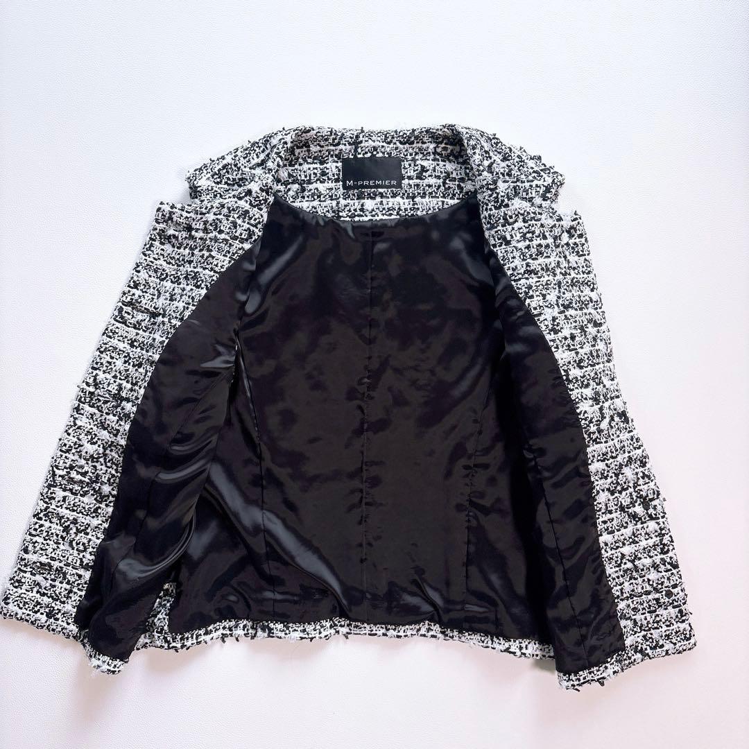 M-premier/エムプルミエ ツイードジレ　ツイードベスト　白×黒　36