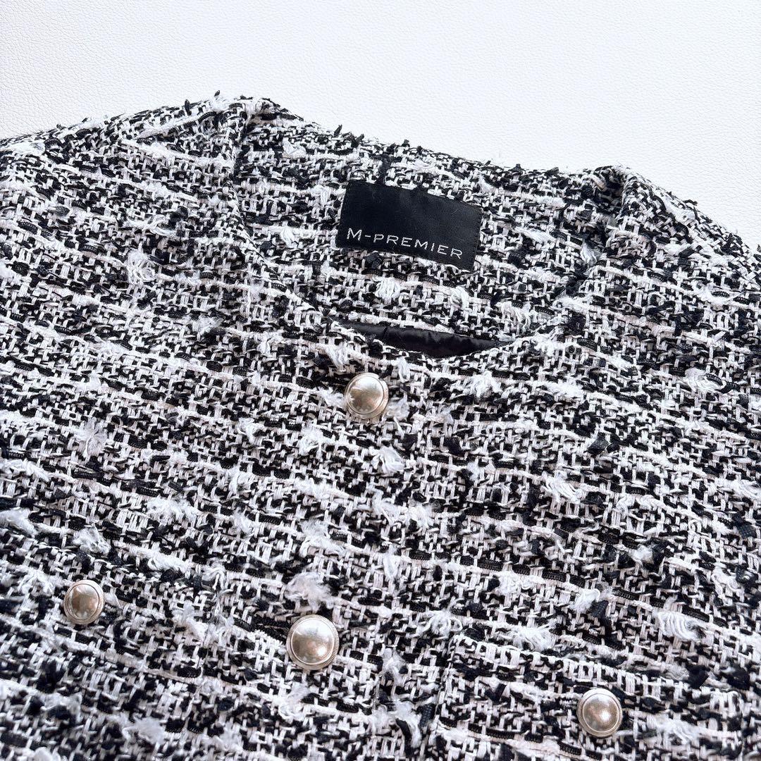 M-premier/エムプルミエ ツイードジレ　ツイードベスト　白×黒　36