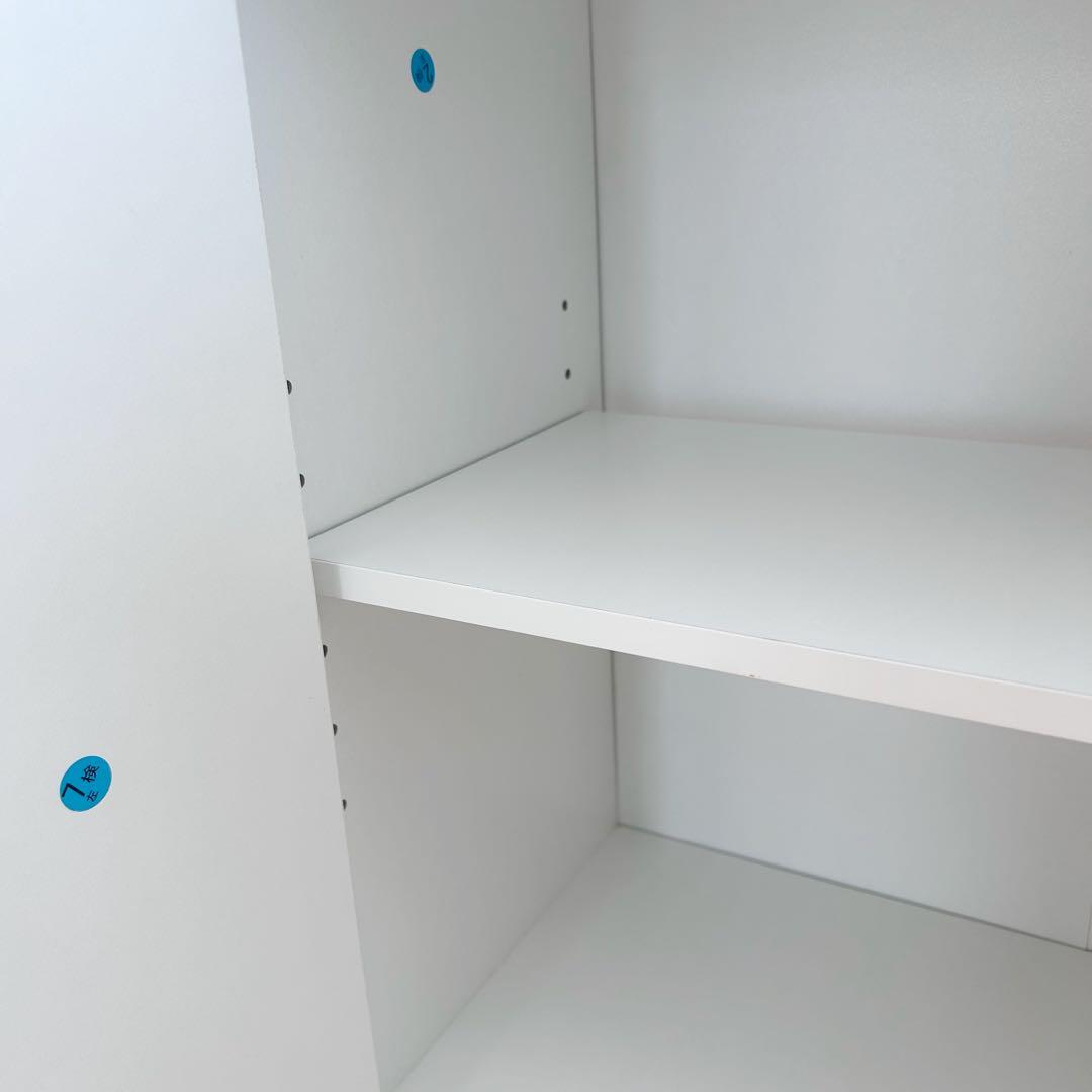 北欧　コンパクトキッチンカウンター　木目調　食器棚　ホワイトキャスターコンセント