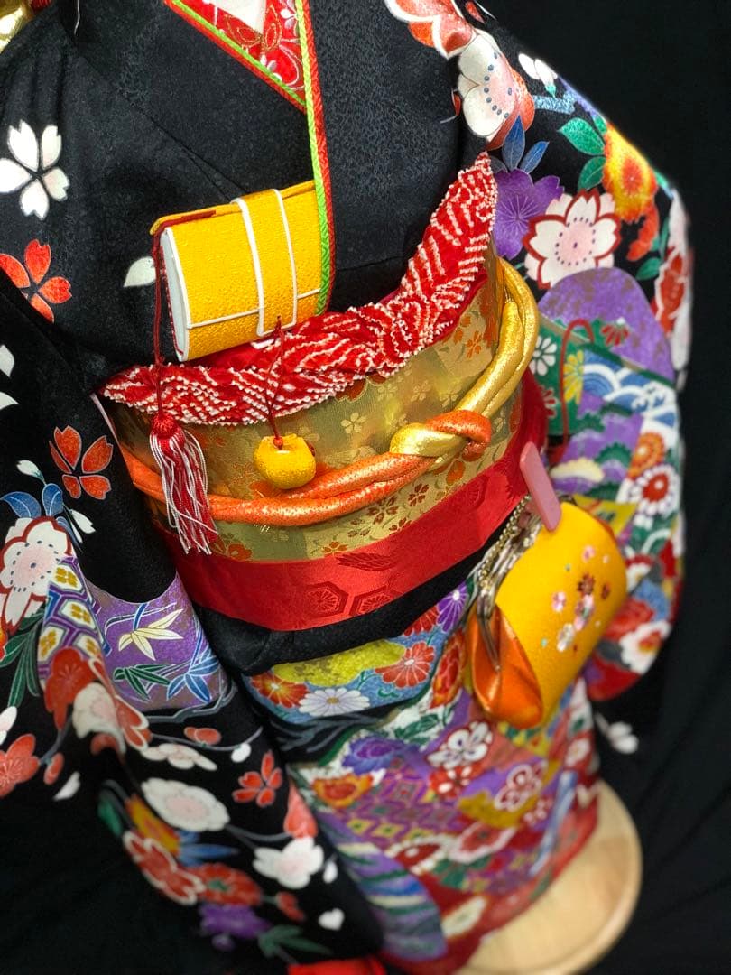 七五三　7歳　熨斗　黒　四つ身　着物　作り帯　セット　女の子　753 七歳