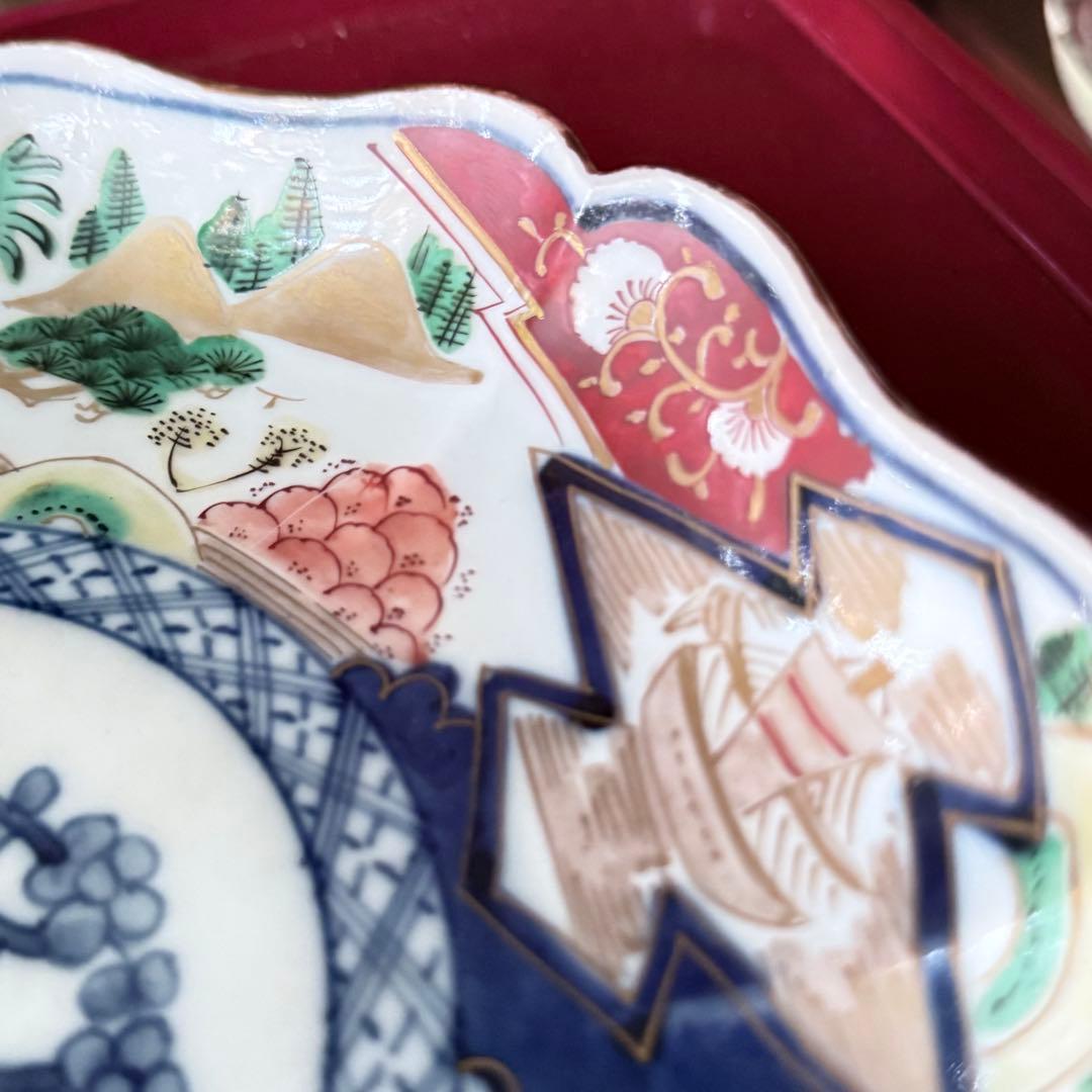 K様へ感謝お嫁入り‼️降誕祭‼️GOLD伊万里錦手帆かけ舟❌山水❌米俵八寸皿6客