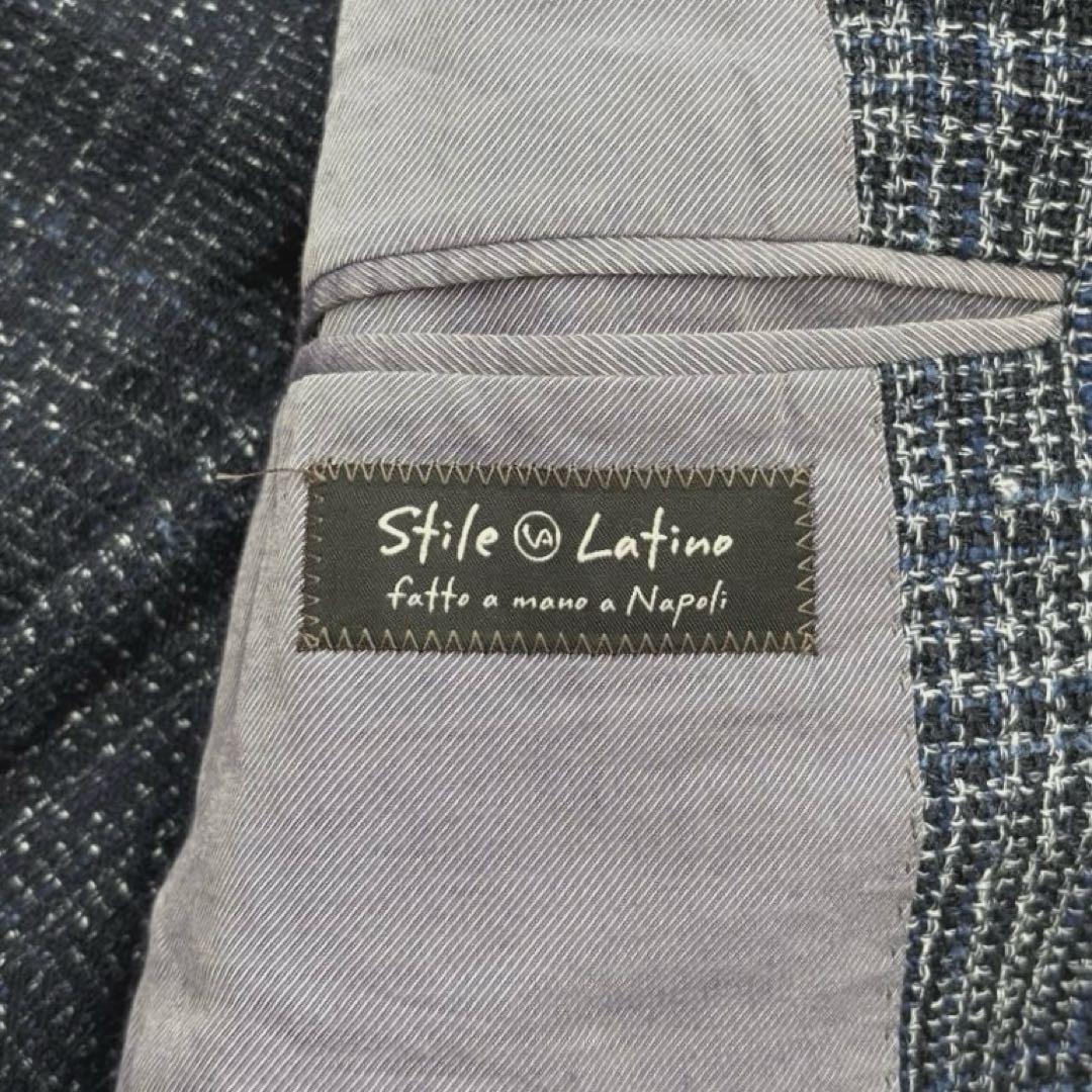 Stile Latino ジャケット ネイビー チェック 42 シルク リネン