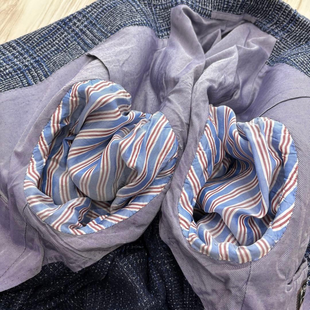 Stile Latino ジャケット ネイビー チェック 42 シルク リネン