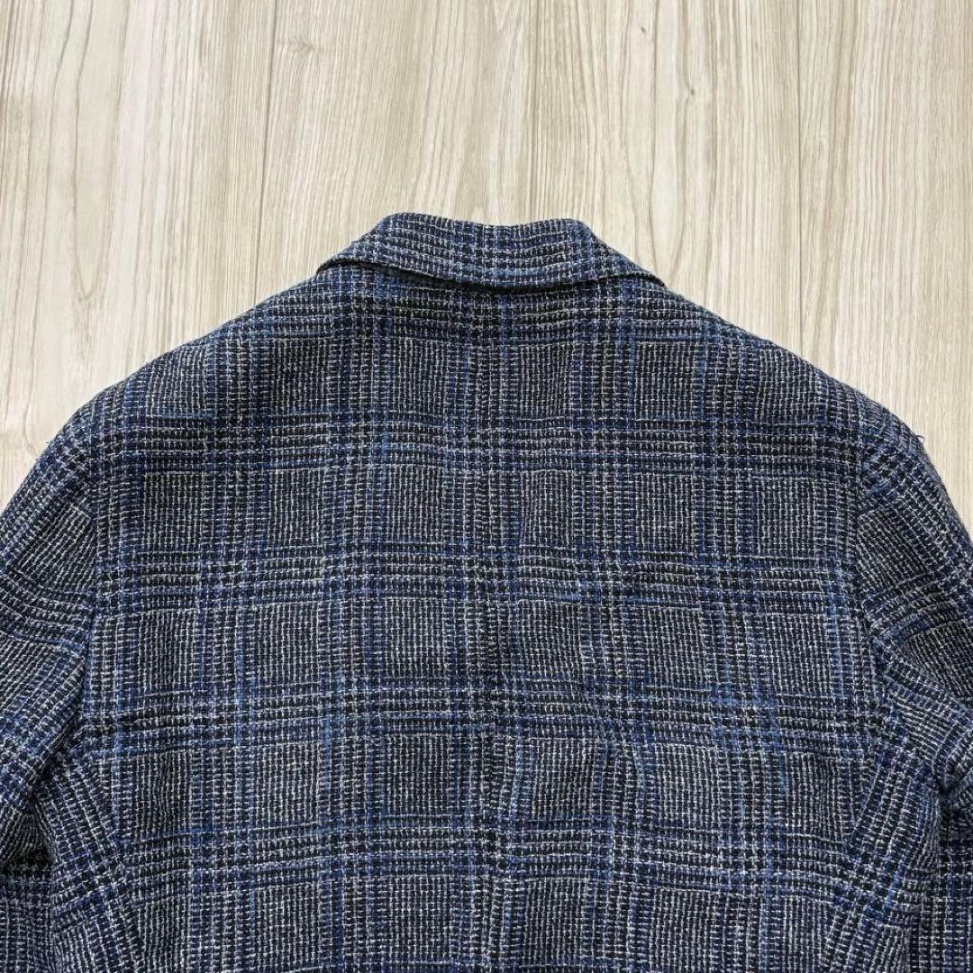 Stile Latino ジャケット ネイビー チェック 42 シルク リネン