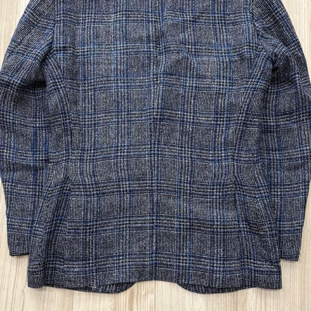 Stile Latino ジャケット ネイビー チェック 42 シルク リネン