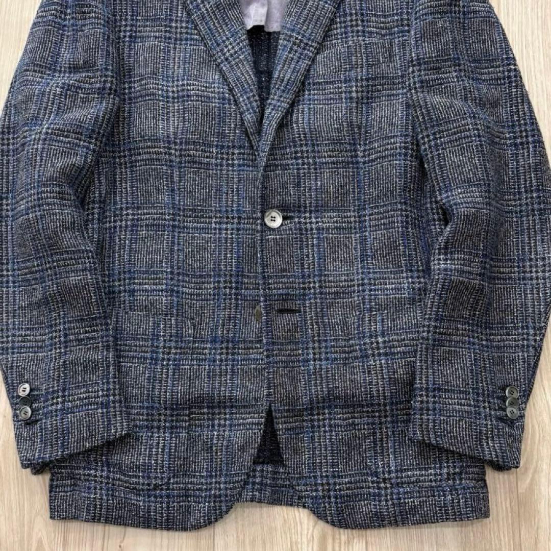 Stile Latino ジャケット ネイビー チェック 42 シルク リネン