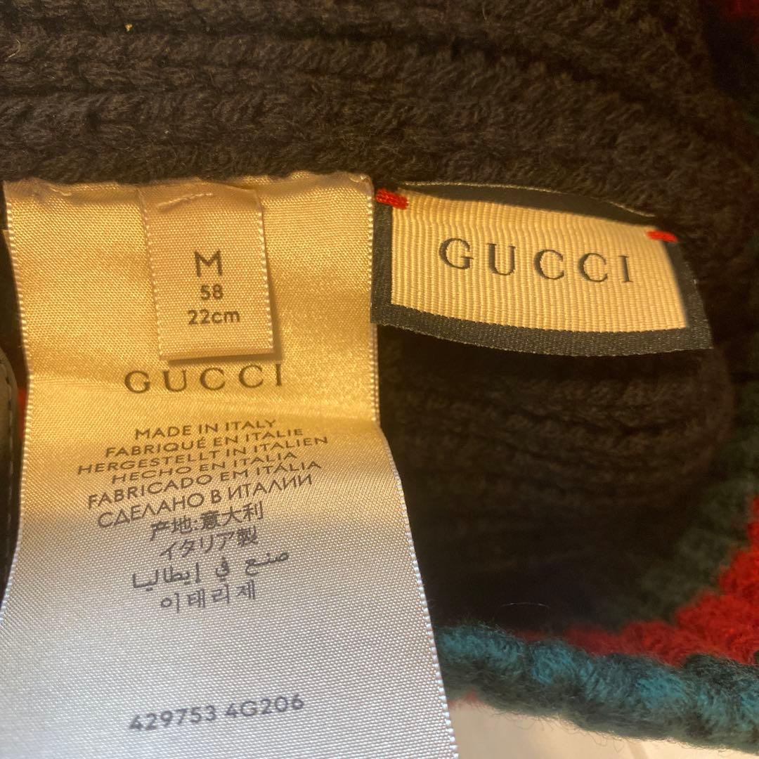 【格安新品】早い者勝ち　GUCCI ニット帽 Mサイズ 黒/緑/赤