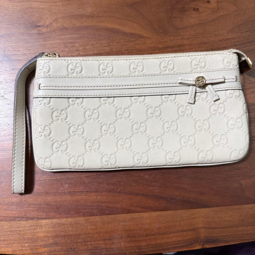 GUCCI ベージュ GGロゴ 長財布 ポーチストラップ付き