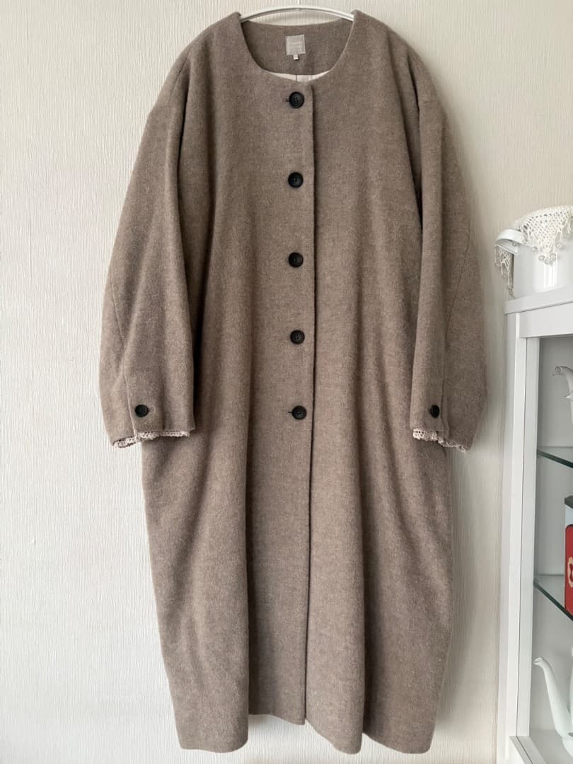 まゆゆ ツハルバイサマンサモスモス 袖口レースウール混コート ベージュ