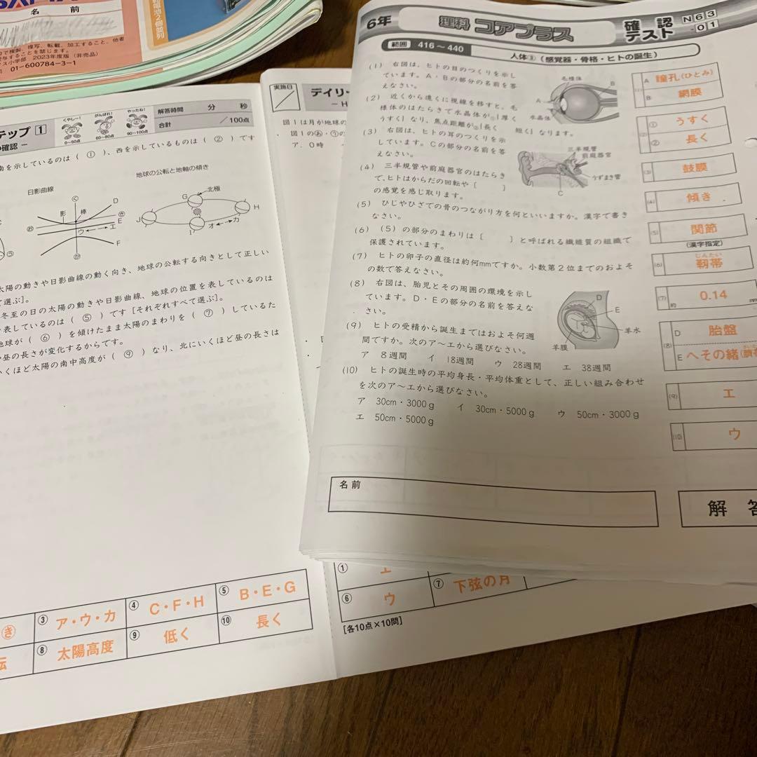 SAPIX6年理科デイリーウィークリー春期GS夏期資料コアプラス記述の総復習他