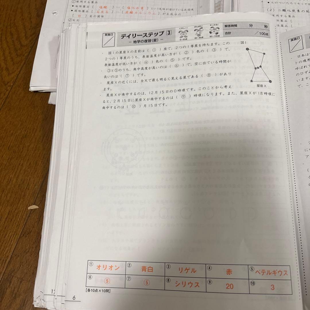 SAPIX6年理科デイリーウィークリー春期GS夏期資料コアプラス記述の総復習他