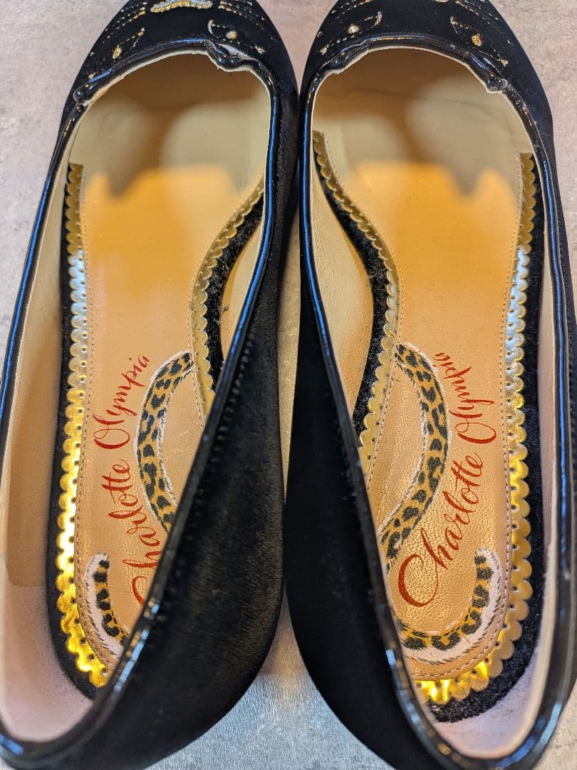 シャルロットオリンピア　ベロア　猫モチーフ　刺繍　フラットシューズ　38