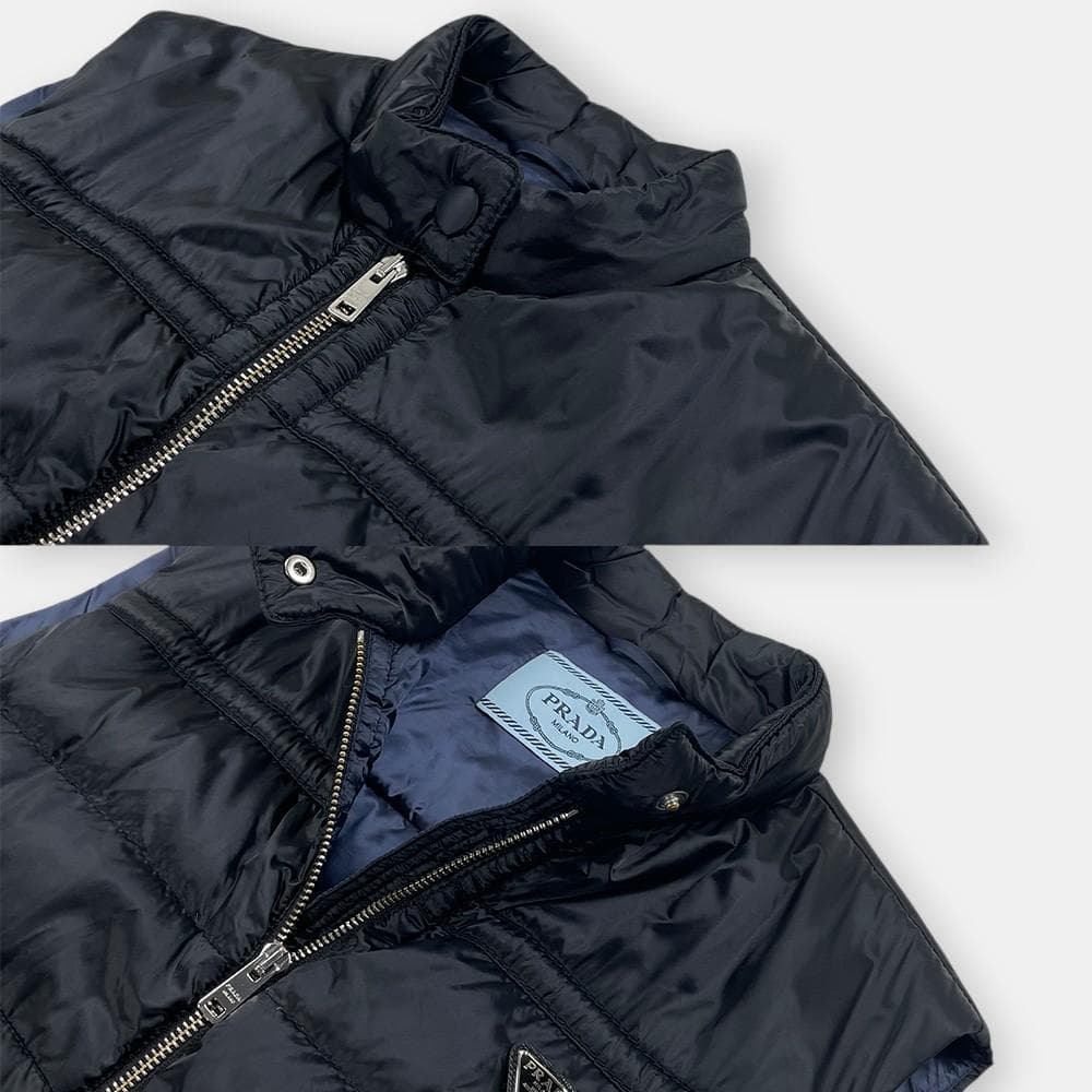PRADA プラダ トライアングルプレート 三角ロゴ ダウンベスト 黒 44