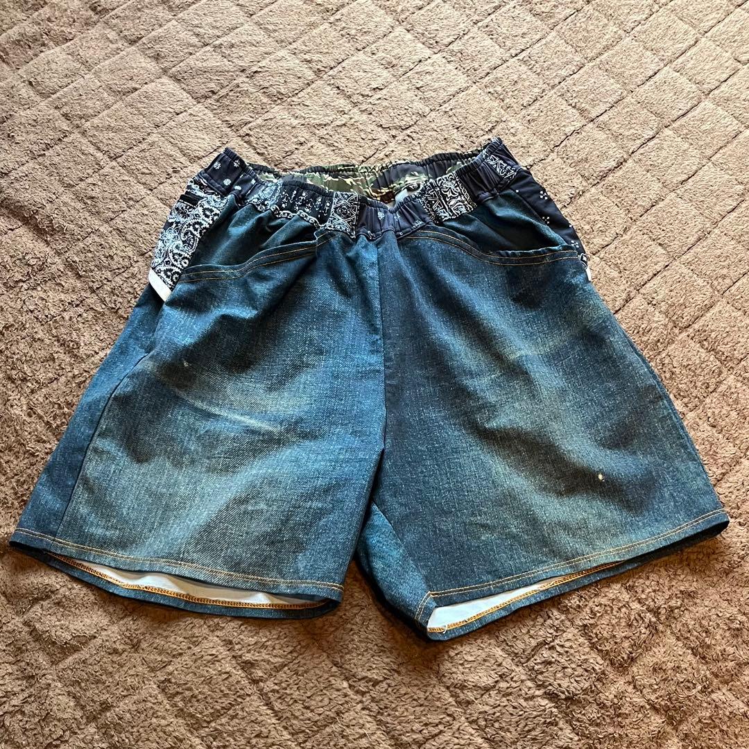 【MMA×ranor】デニム＆バンダナ＆カモフラ　ランニングショートパンツ