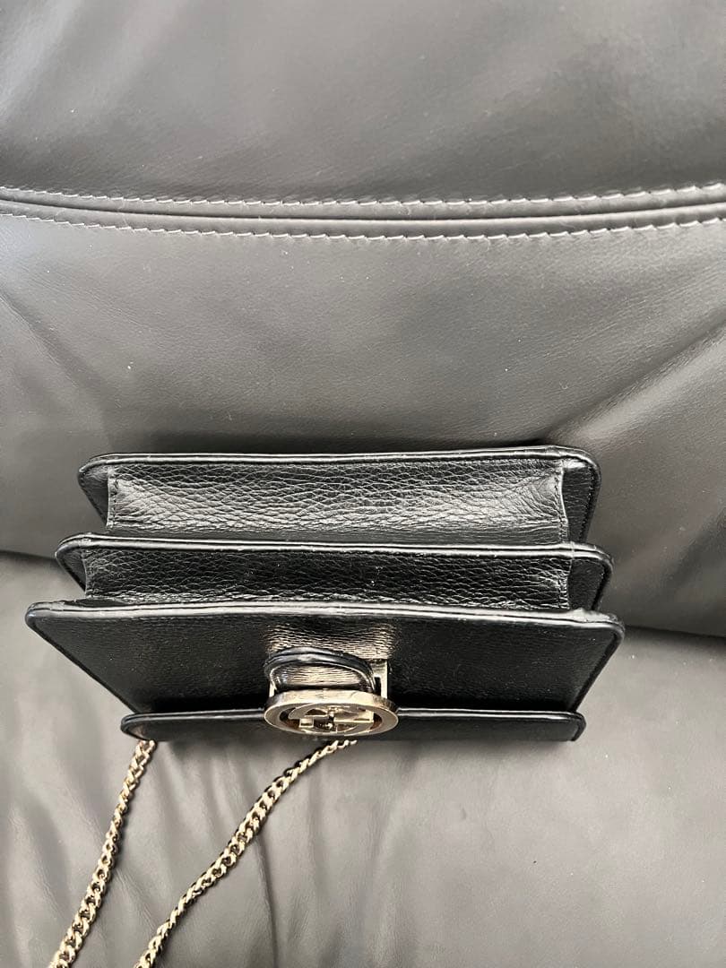 GUCCI グッチ インターロッキングG チェーンショルダーバッグ ブラック