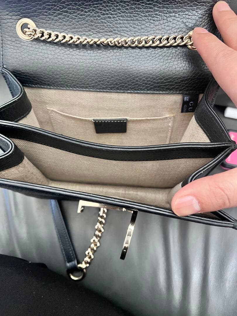 GUCCI グッチ インターロッキングG チェーンショルダーバッグ ブラック