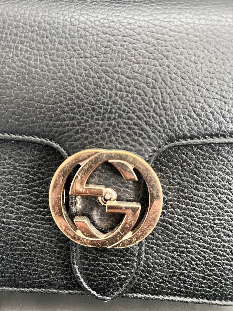 GUCCI グッチ インターロッキングG チェーンショルダーバッグ ブラック