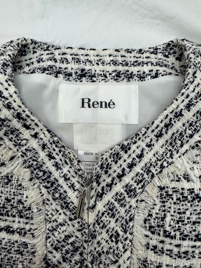 Rene ノーカラー ツイード　ジャケット　サイズ34