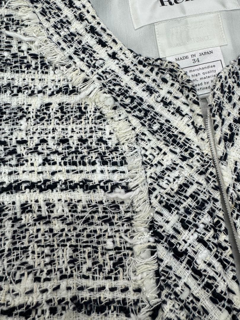 Rene ノーカラー ツイード　ジャケット　サイズ34