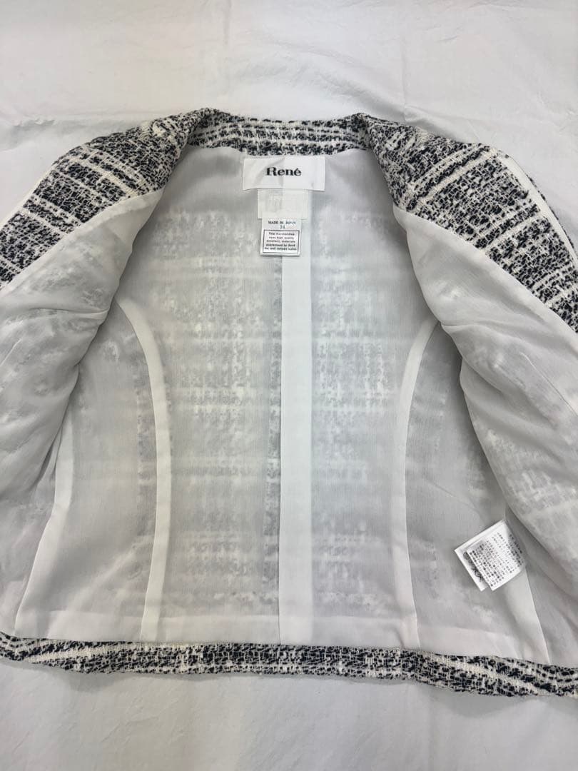 Rene ノーカラー ツイード　ジャケット　サイズ34