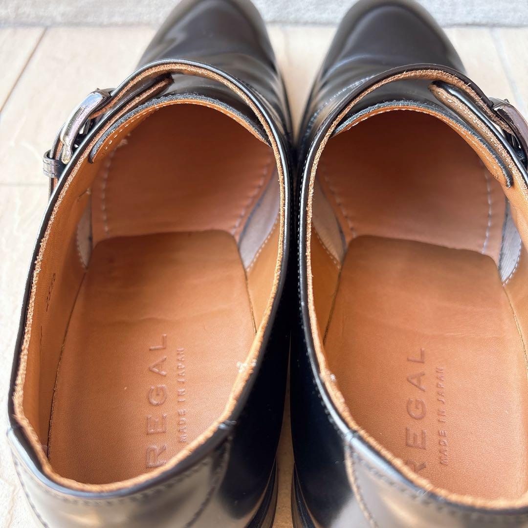 リーガルレザーシューズストレートチップモンクストラップバックル黒ブラック25.5