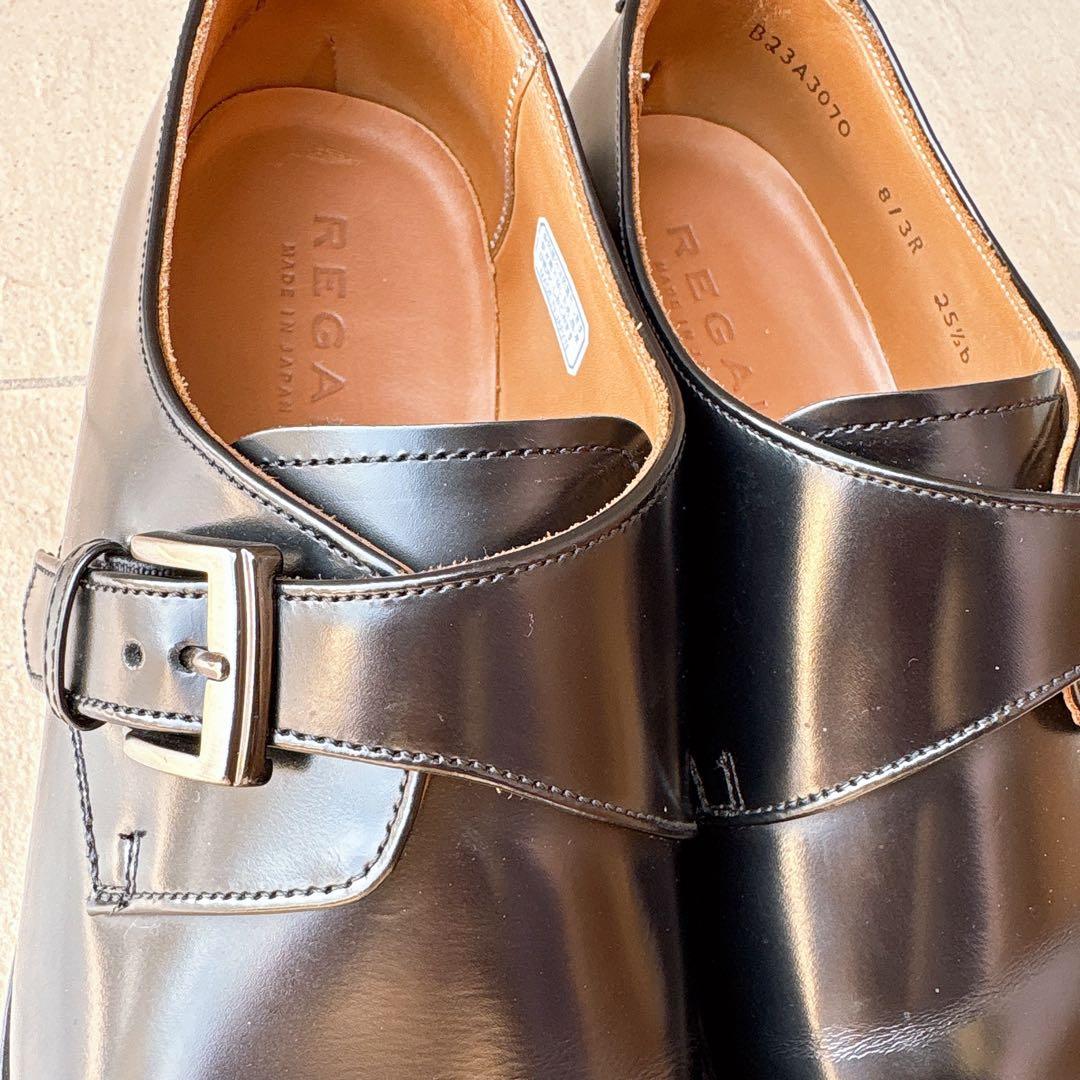 リーガルレザーシューズストレートチップモンクストラップバックル黒ブラック25.5