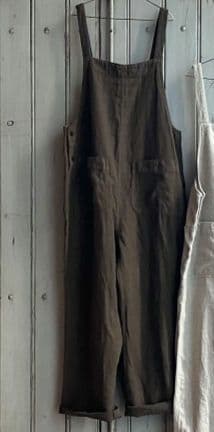 nest Robe ブラックリネン起毛オーバーオール サロペット