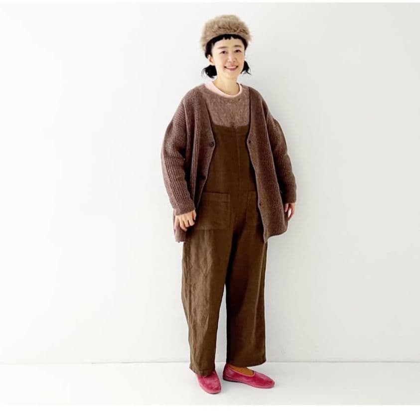 nest Robe ブラックリネン起毛オーバーオール サロペット