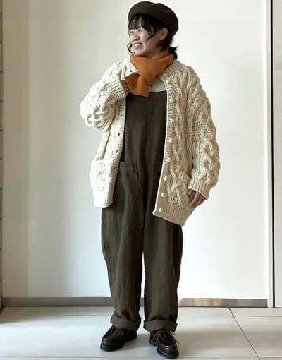 nest Robe ブラックリネン起毛オーバーオール サロペット