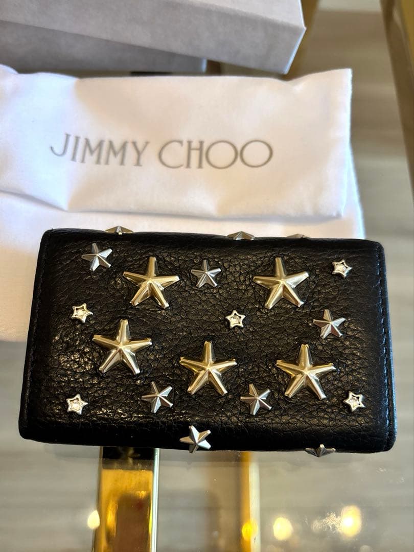 【美品】JIMMY CHOO ブラックレザー キーケース 星型スタッズ付き