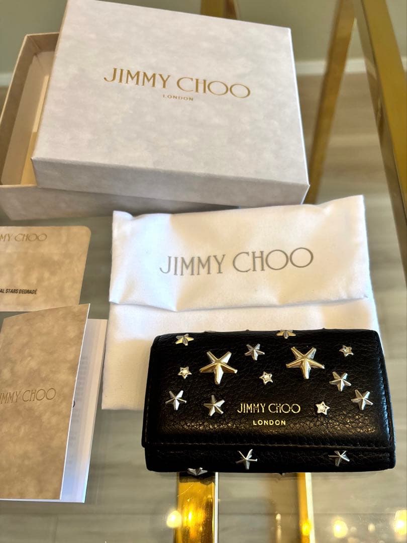 【美品】JIMMY CHOO ブラックレザー キーケース 星型スタッズ付き