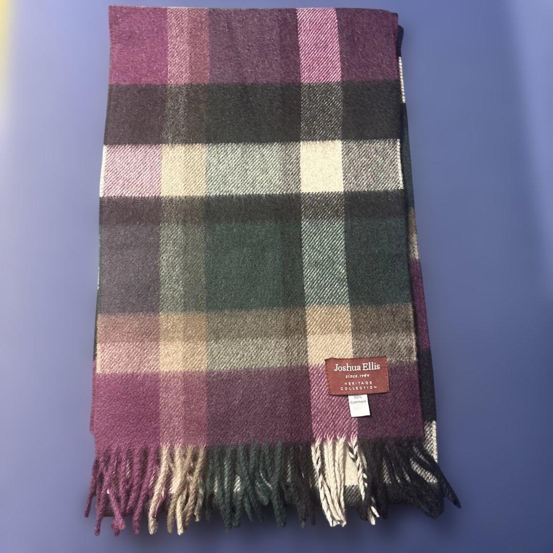 ジョシュアエリス★カシミヤ マフラー チェック ボルドー グリーン